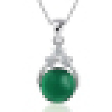 Frauen 925 Sterling Silber Naturstein Grün Achat Anhänger Halskette mit Kette
